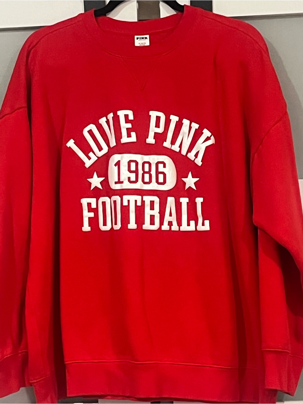 PINK Victoria's Secret Red 'Love Pink 1986 Football' Crewneck Sweatshirt